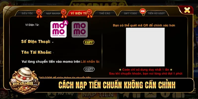 Cách nạp tiền chuẩn không cần chỉnh