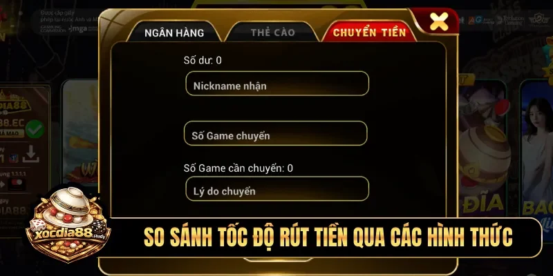 So sánh tốc độ rút tiền qua các hình thức